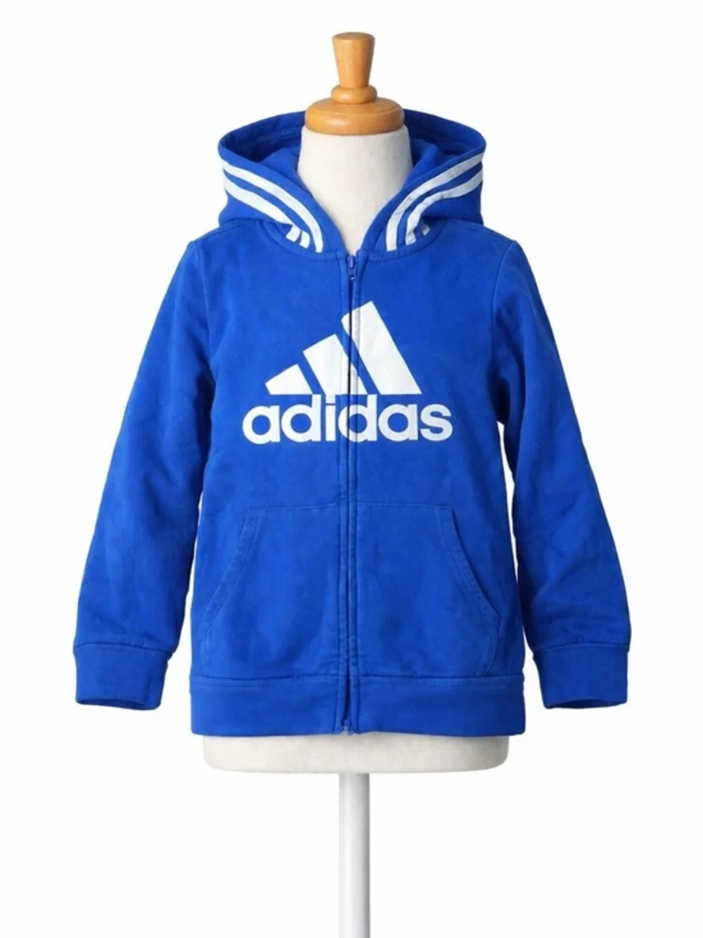 Adidas Youth Full Zip Hoodie Blue White Logo Jacket Size 7 Unisex Kids